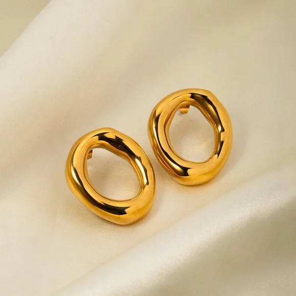 18K Gold Plated Circle Earrings*Minimalist Design*Geometric*Statement Earrings - Picture 4 of 8